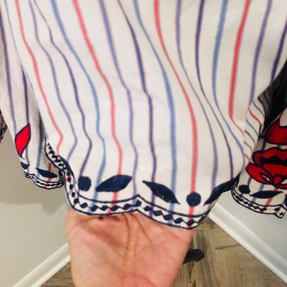 PARKER Dane Off Shoulder Embroidered 3/4 Sleeves Stripe Scallop Blouse XS NEW - Picture 6 of 12